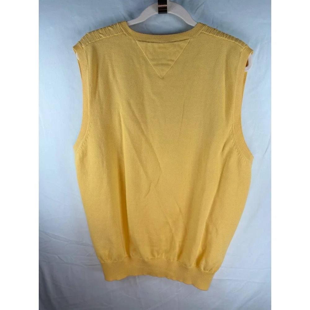 Tommy Hilfiger Golf Mens Yellow Cable Knit V-Neck Cotton Sweater Vest Size M PGA